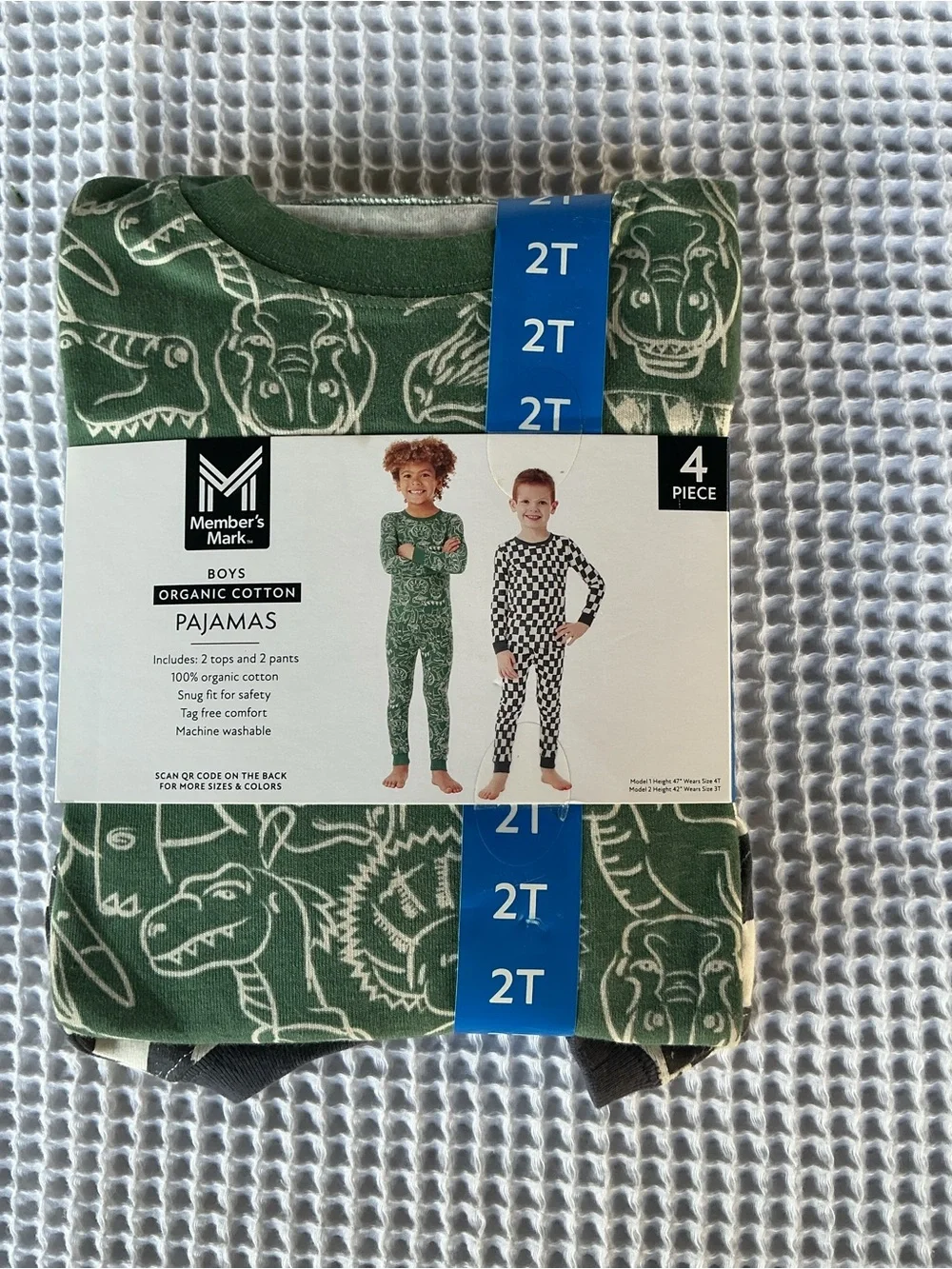 Member's Mark Boys' Green Organic Cotton Pajama Set of 2 - Dinosaur Print